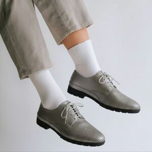 Thierry Rabotin Gray Metallic Perforated Leather Flat Lace up shoe US 10 EU40